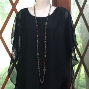 NEW Lia Sophia Long Layered Green Beaded & Gold Rope Statement Necklace – 51”